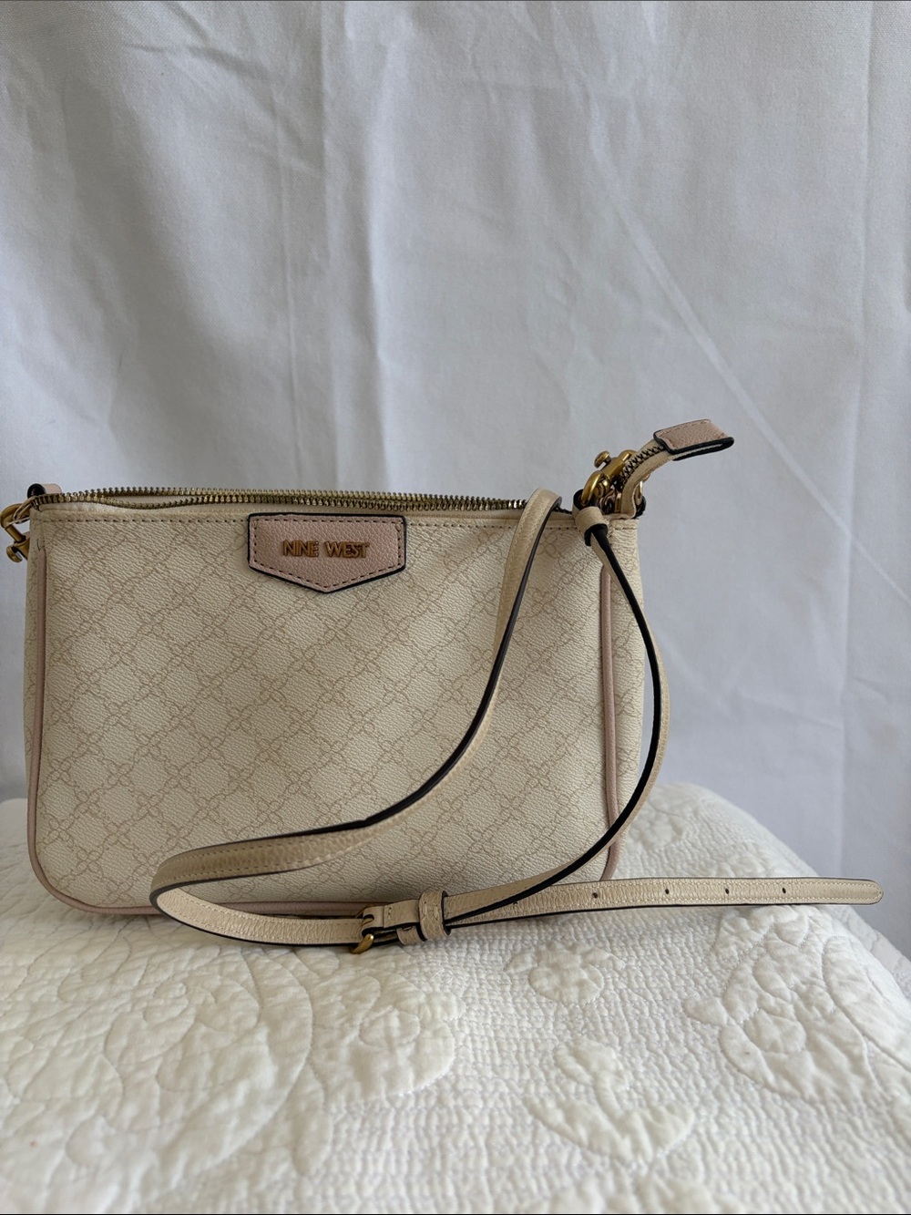 Nine West Cream Crossbody with Gold-Tone Hardware
